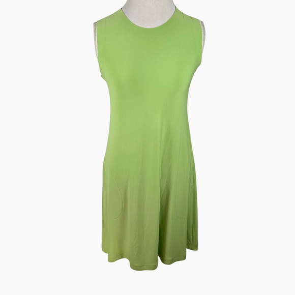Norma Kamali Dresses & Skirts - Norma Kamali Gemini Green Swing Dress Seamless Sleeveless Pockets Beachy Size S